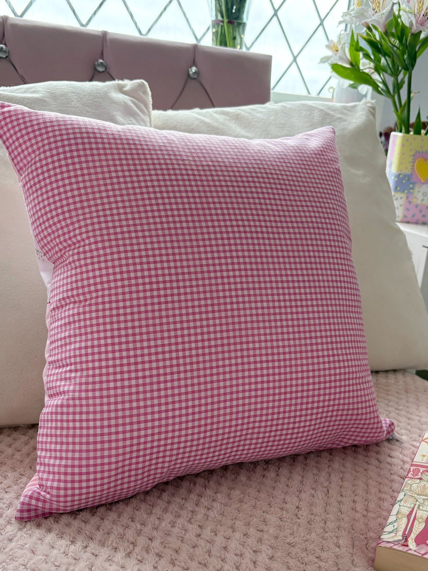 Handmade Heart Appliqué Patchwork Cushion
