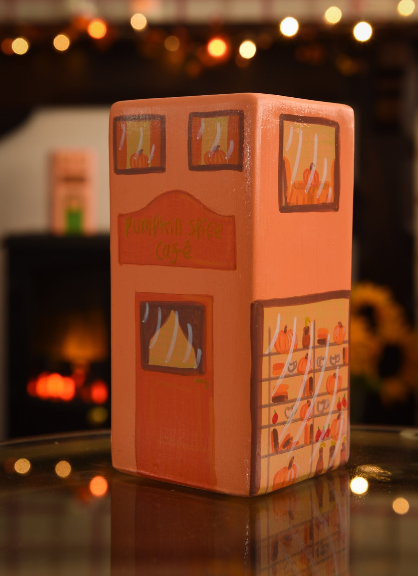 Autumn Pumpkin Spice Café Hand Painted Vase