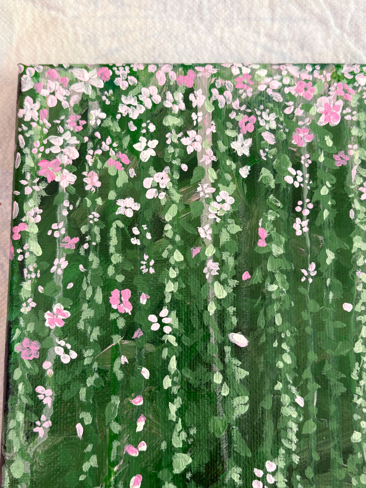 Original hand painted acrylic forest art with lake and butterfly on canvas