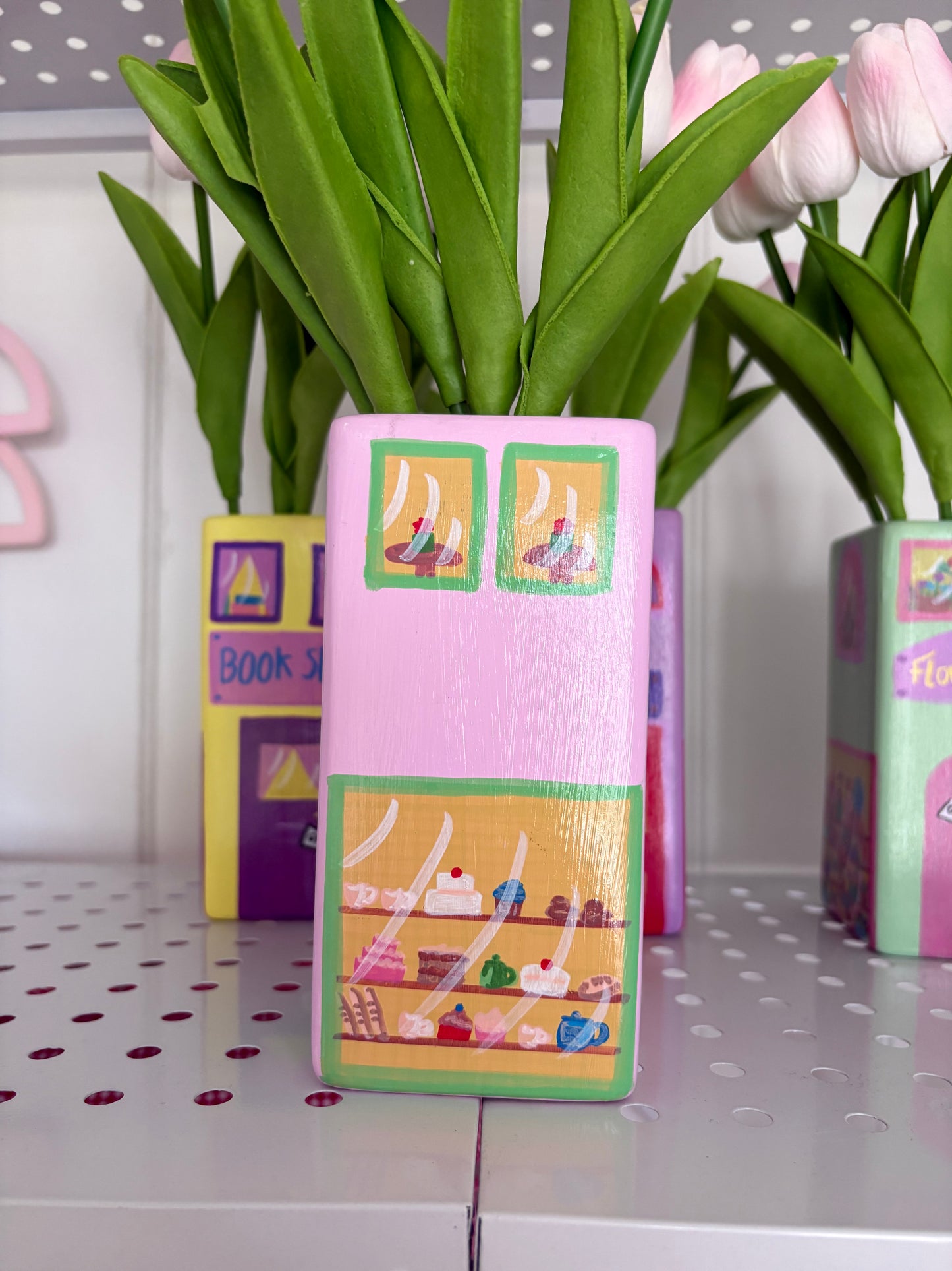 One of a Kind Pink Café Shop Hand Painted Vase