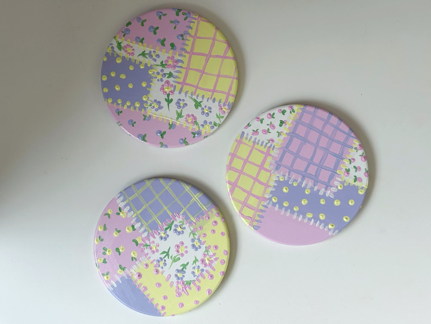 Pastel hand painted patchwork coasters