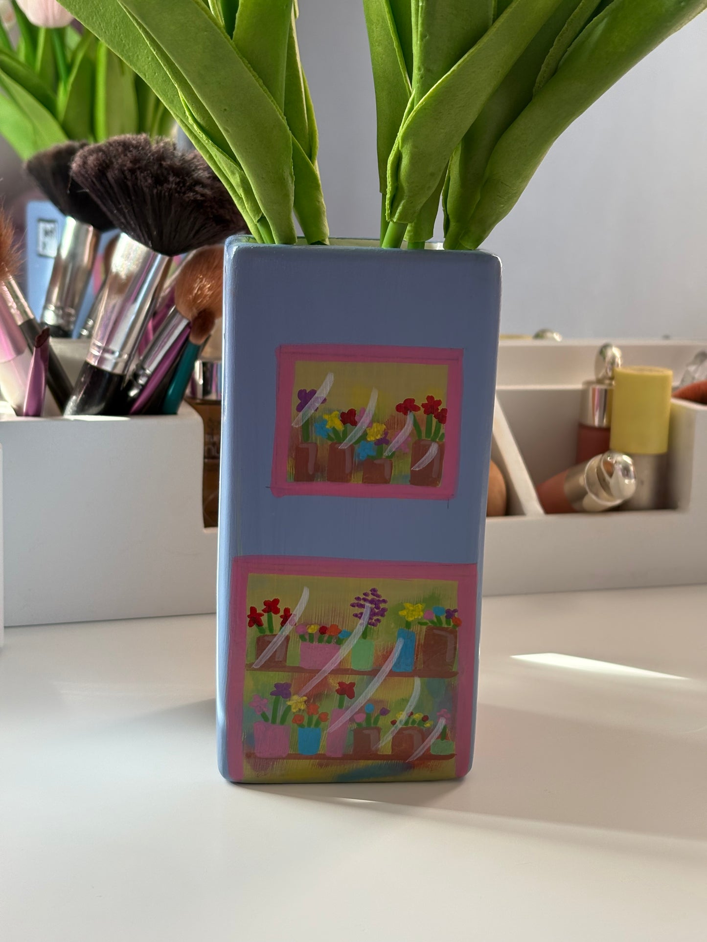 One of a Kind Lilac Purple Flower Shop Hand Painted Vase