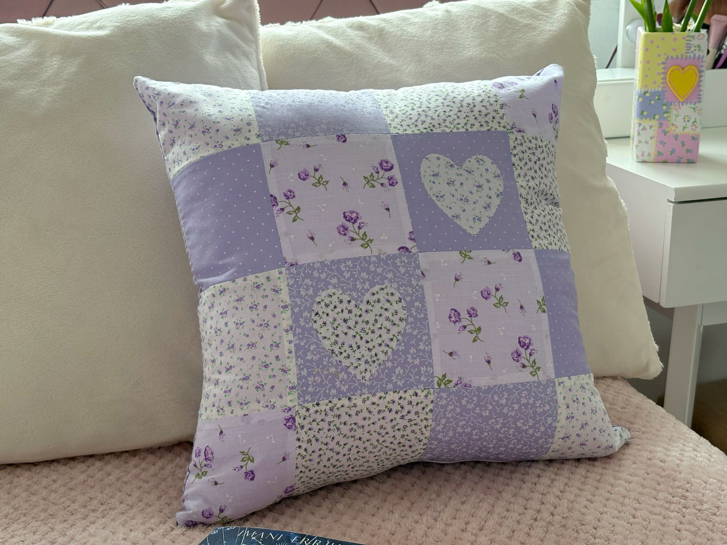 Handmade Heart Appliqué Patchwork Cushion