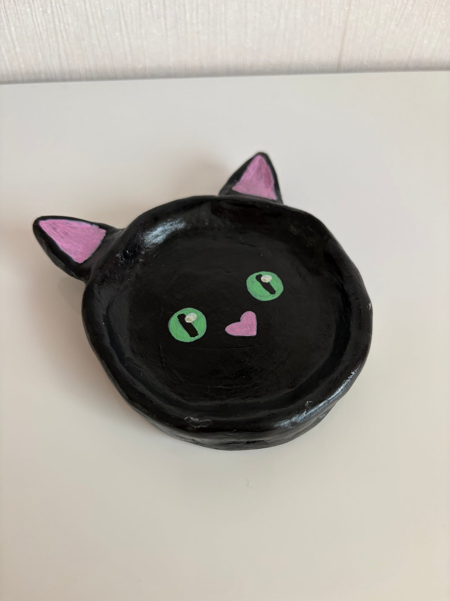 Small one of a kind handmade black cat jewellery holder trinket