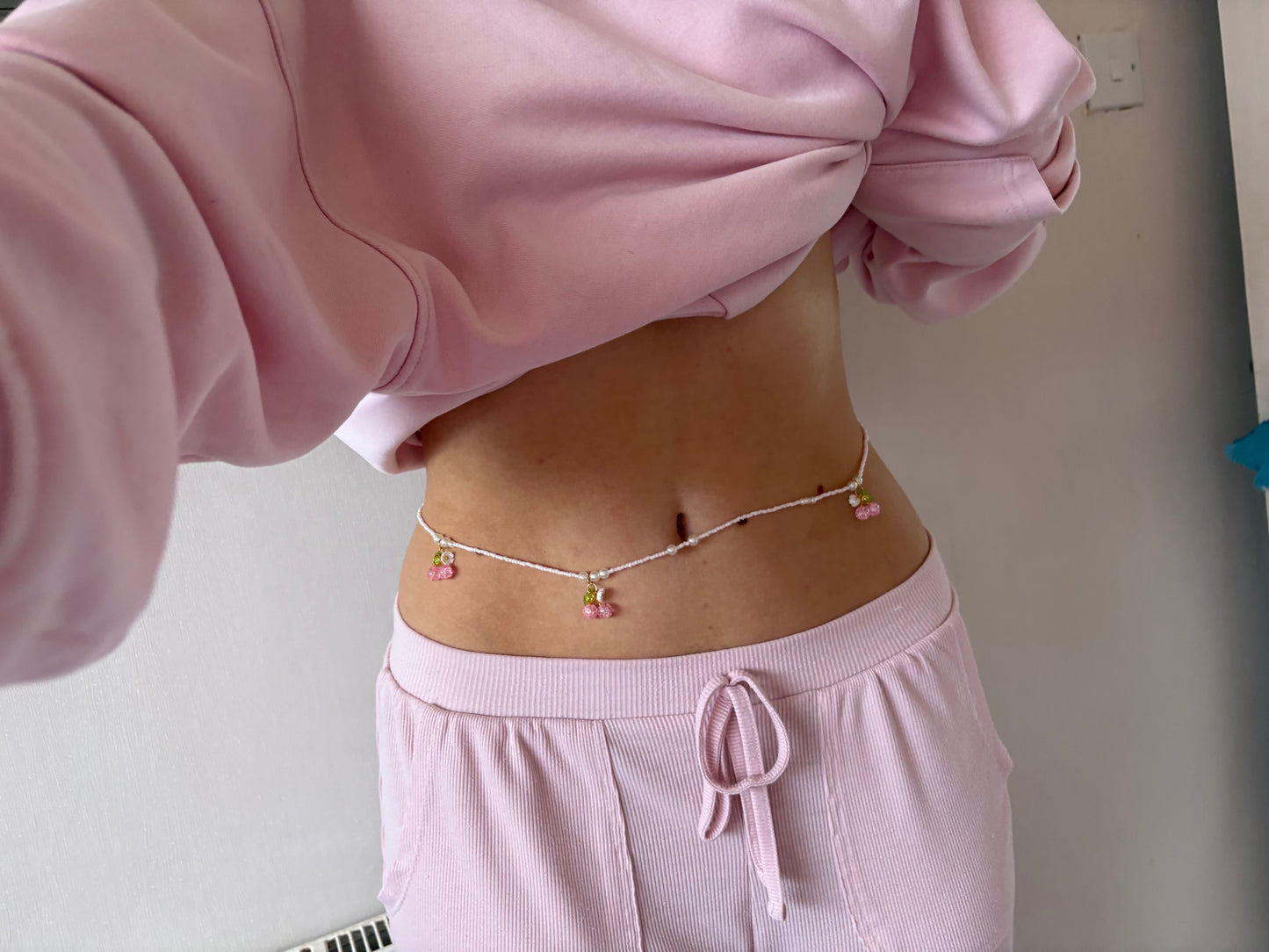 Berry Pink and White Pearl Waist Beads Waist Chain