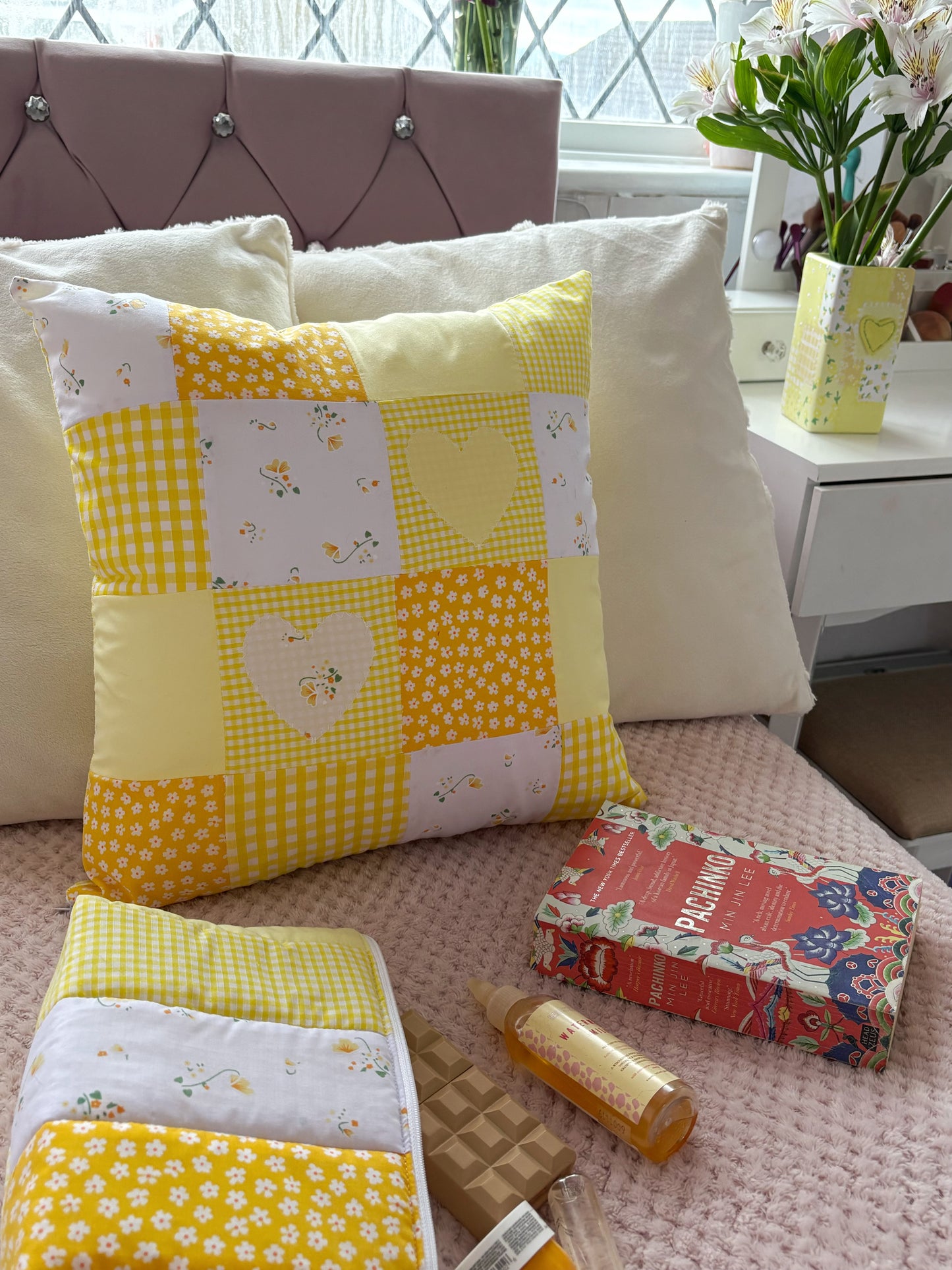 Handmade Heart Appliqué Patchwork Cushion