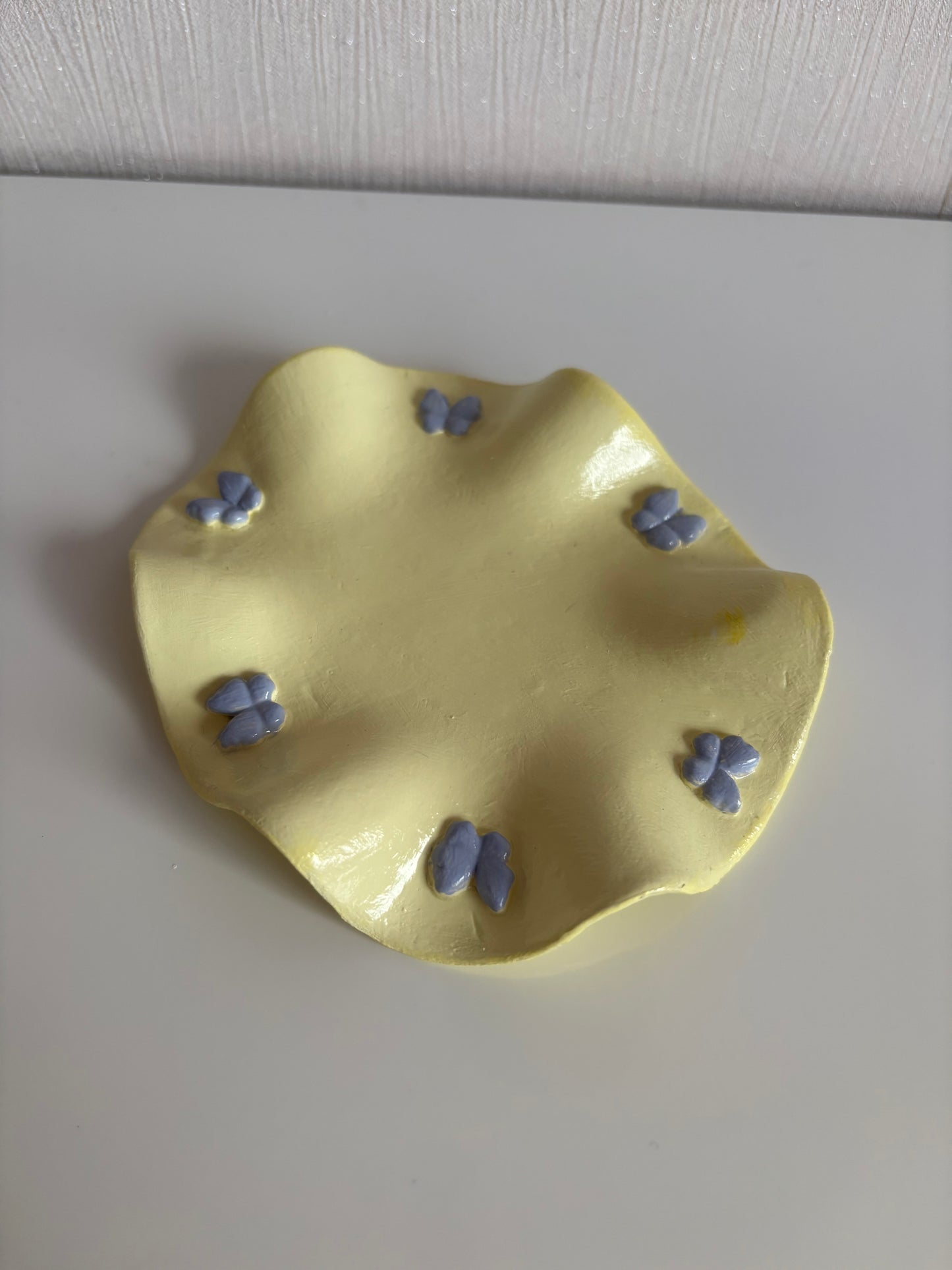 One of a kind handmade yellow and lilac wavy jewellery holder trinket