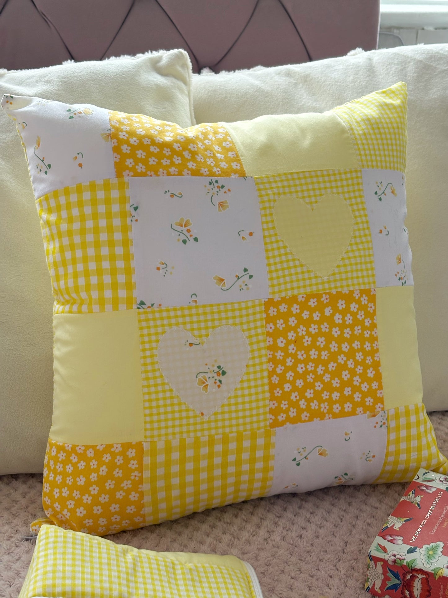 Handmade Heart Appliqué Patchwork Cushion