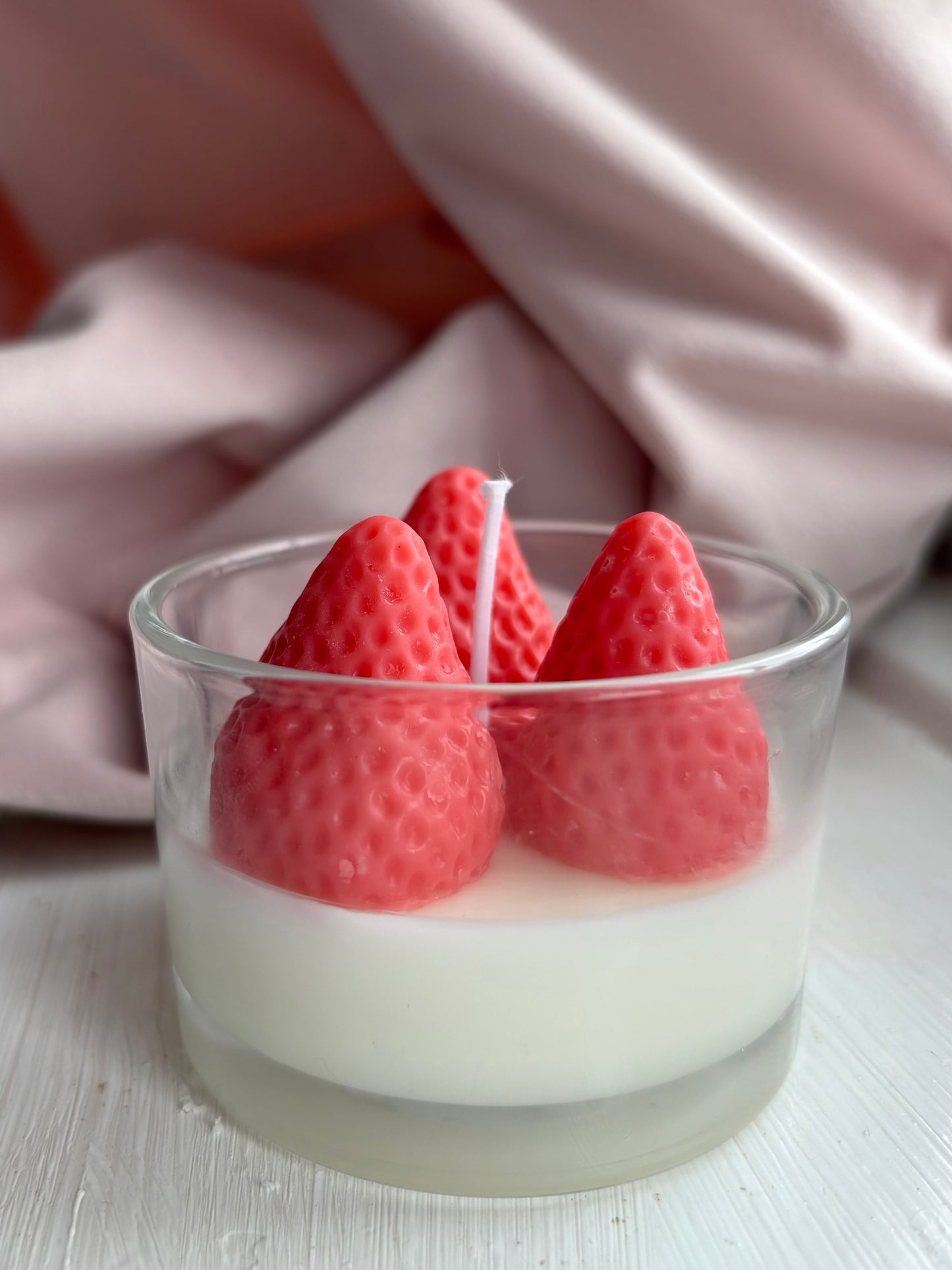 Strawberry Cake Candle in Red and White