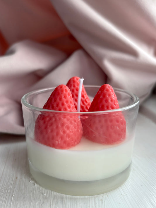 Strawberry Cake Candle in Red and White