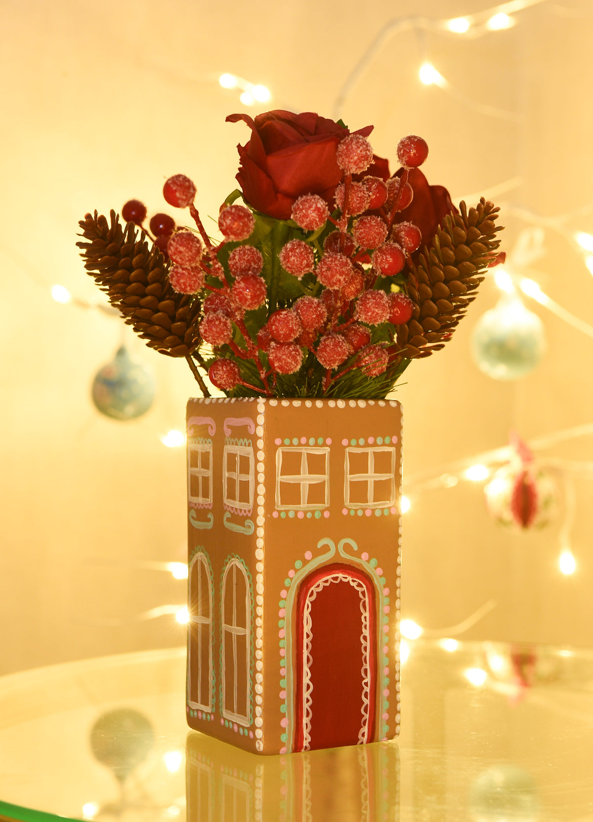 Gingerbread House Christmas Hand Painted Vase
