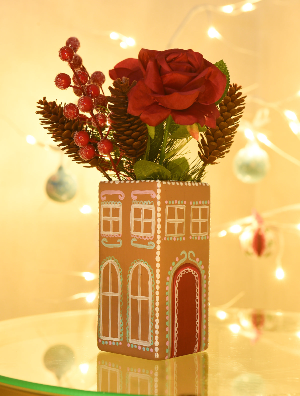 Gingerbread House Christmas Hand Painted Vase