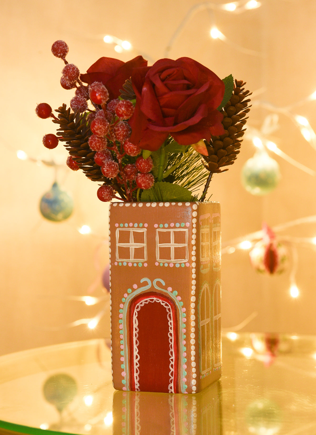 Gingerbread House Christmas Hand Painted Vase