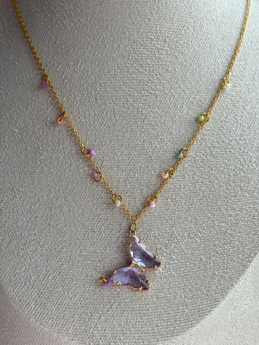 Lilac Purple Crystal Butterfly Necklace