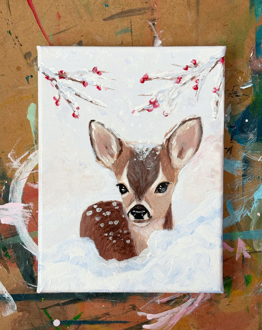 Deer in the Snow Acrylic on Canvas Painting