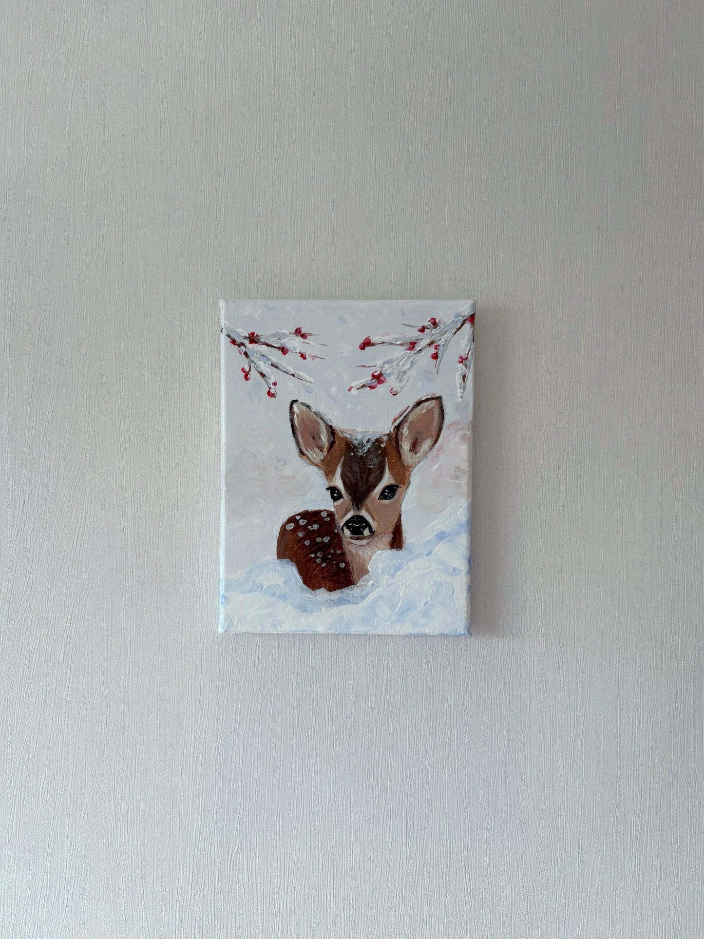 Deer in the Snow Acrylic on Canvas Painting