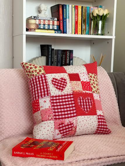 Handmade Red Heart Patchwork Cushion