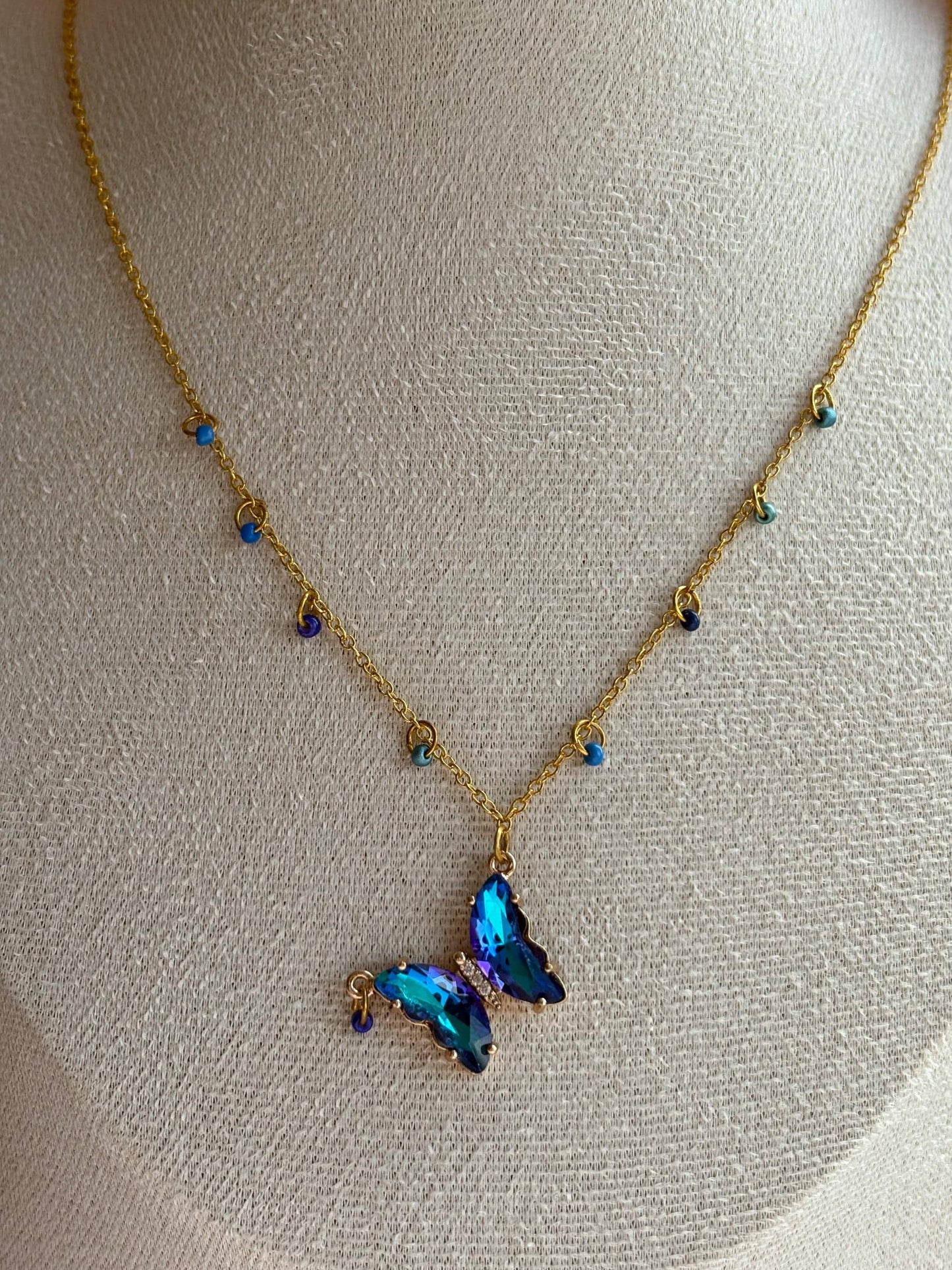 Dark Blue Crystal Butterfly Necklace
