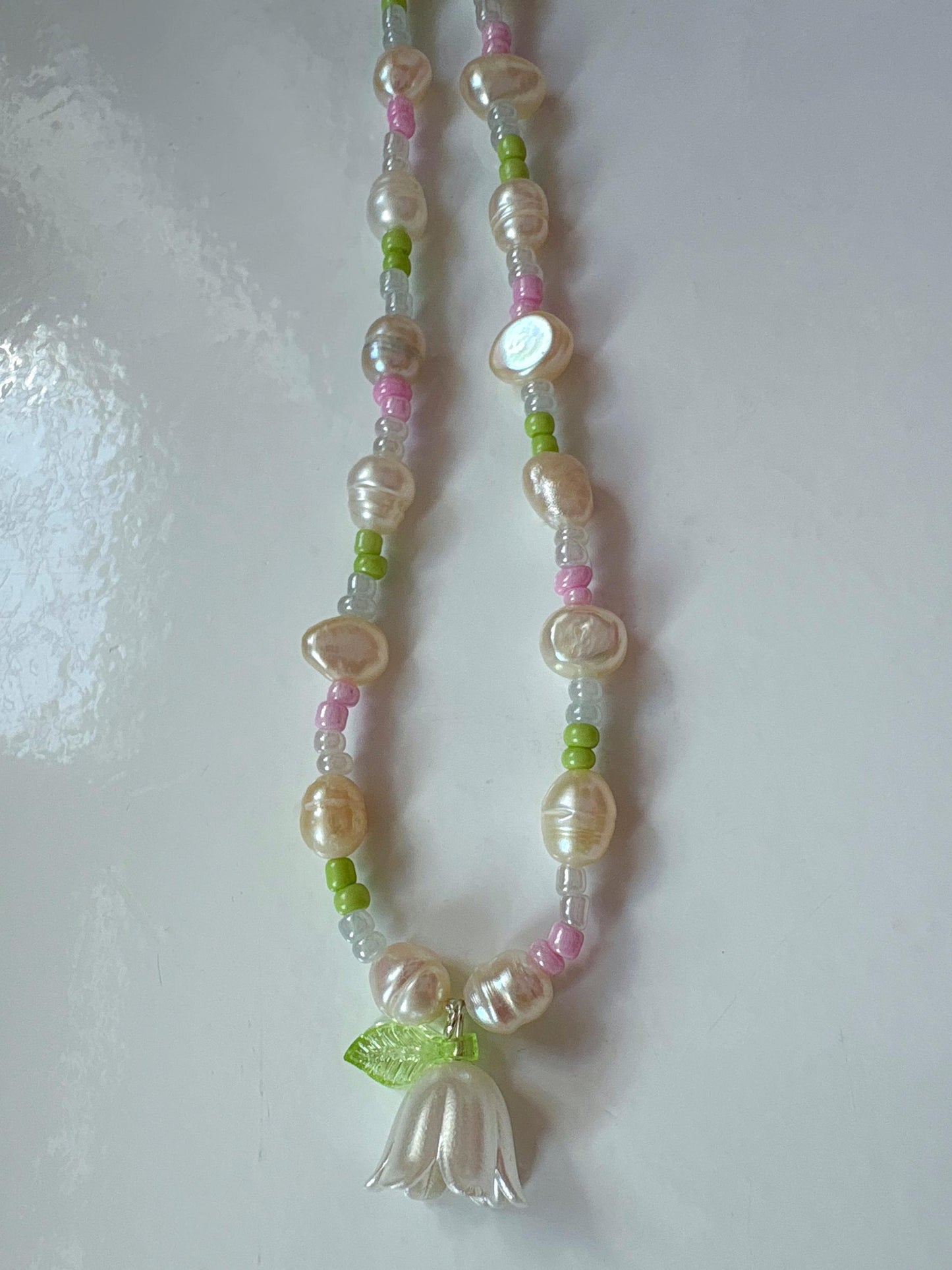 Pearl Beaded Flower Pastel Necklace