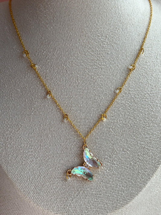 White Crystal Butterfly Necklace