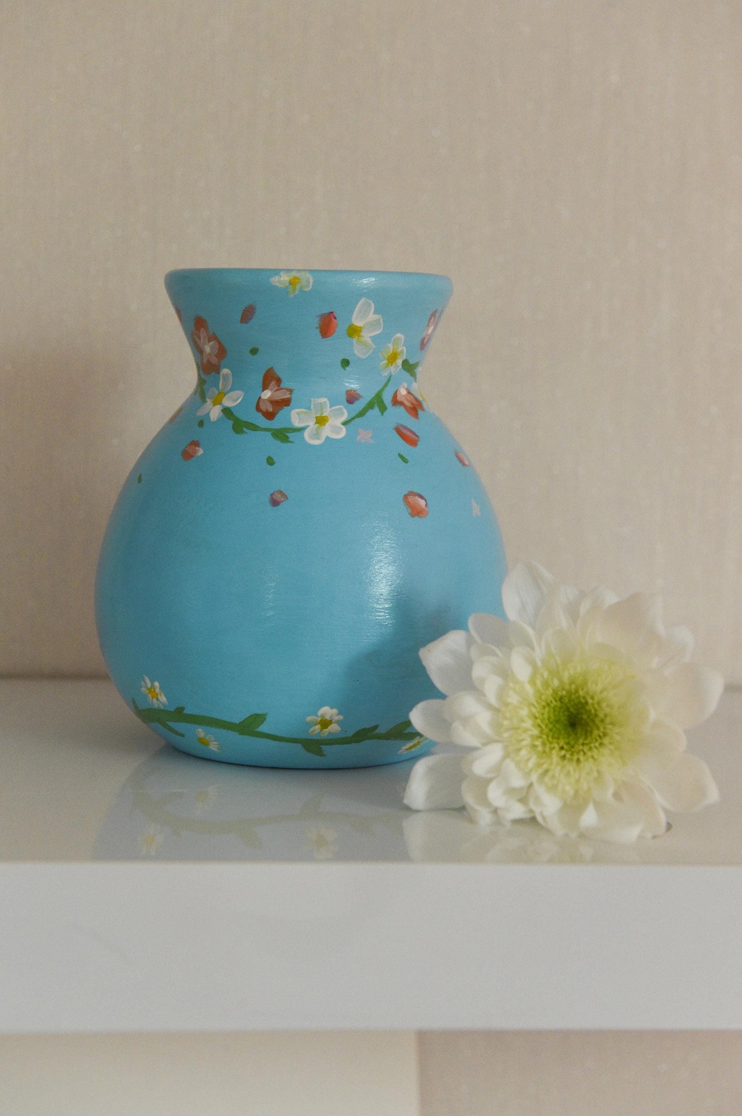 One of a Kind Blue Floral Hand Painted Vase