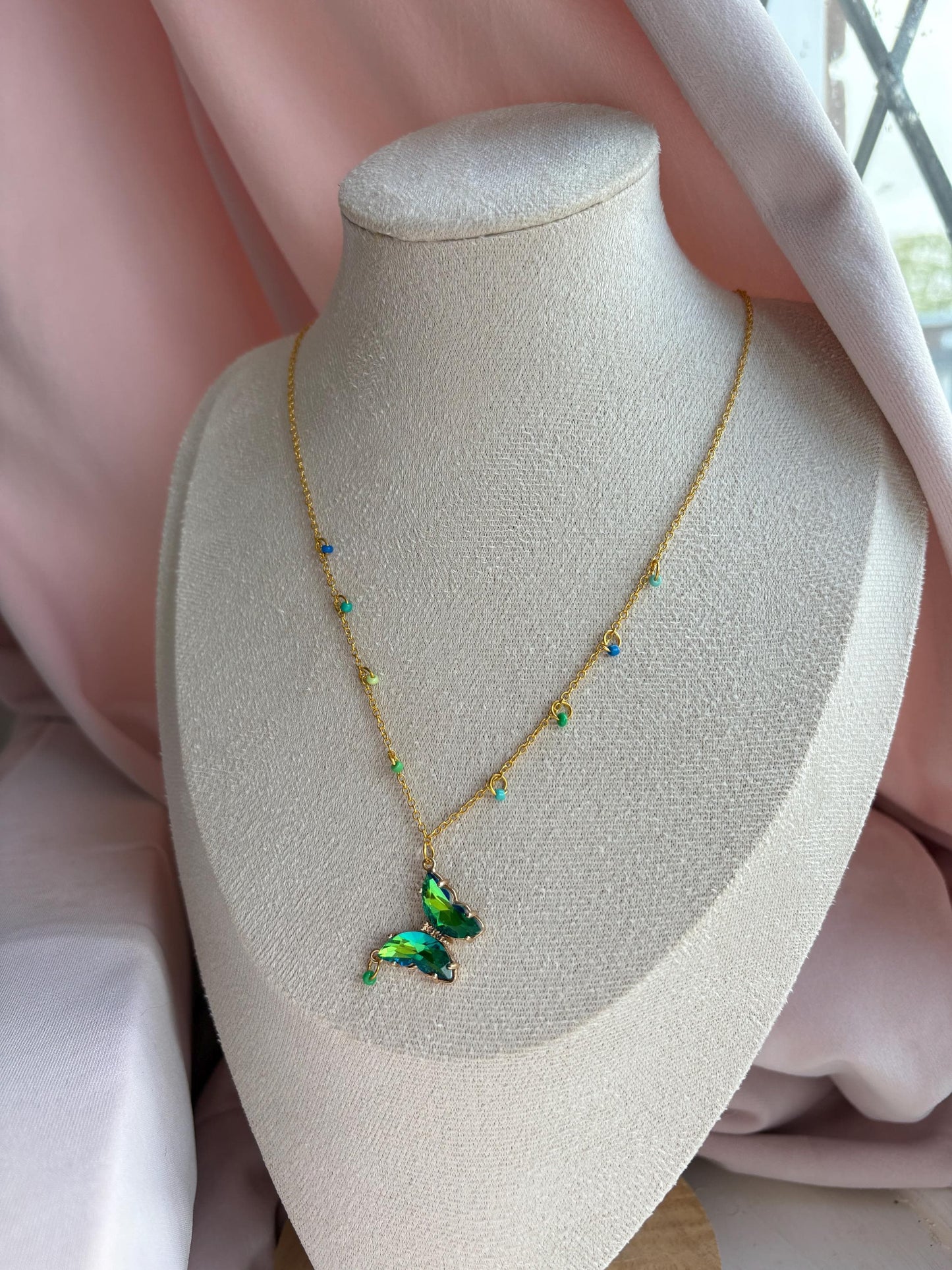 Green Crystal Butterfly Necklace