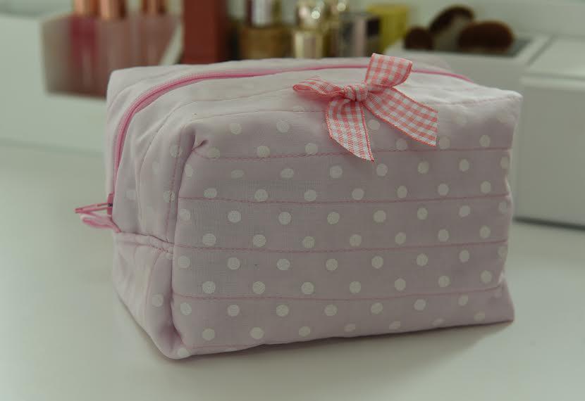 Handmade Pink Polka Dot Quilted Makeup Bag