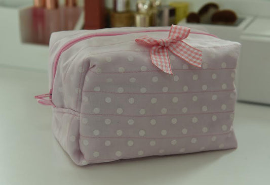 Handmade Pink Polka Dot Quilted Makeup Bag