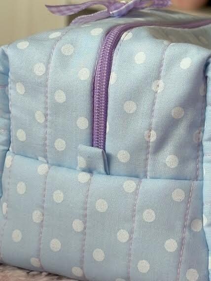 Handmade Blue Polka Dot Quilted Makeup Bag